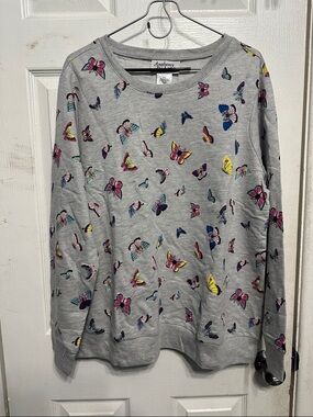 Anthony Richards Gray Crewneck Sweater with Multicolor Butterfly Print